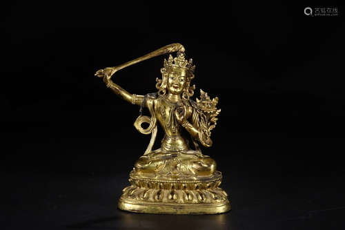 GILT BRONZE CAST AVALOKITESHVARA SEATED FIGURE WITH SWORD