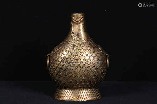 GILT BRONZE CAST 'FISH' FLASK