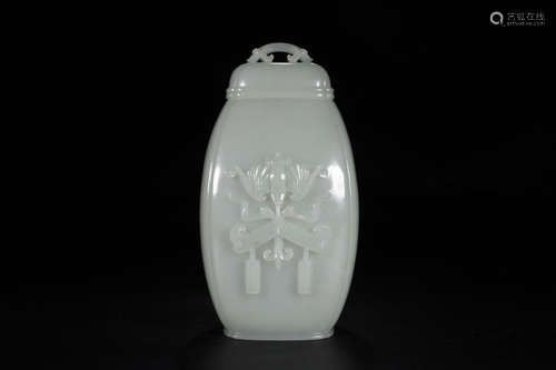 HETIAN JADE CARVED 'AUSPICIOUS' RECTANGULAR BOTTLE WITH LID