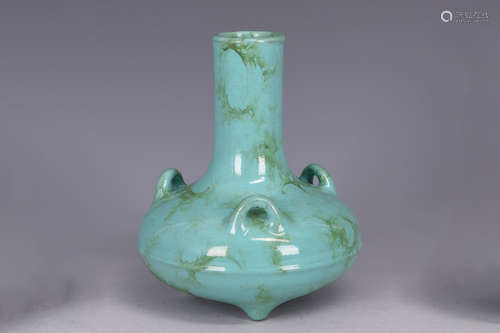 TURQUOISE GLAZED TRIPOD VASE