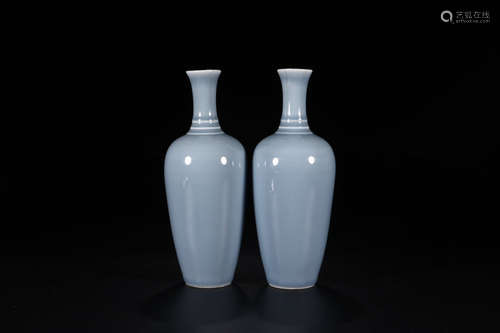 PAIR OF MONOCHROME SKY BLUE GLAZED VASES