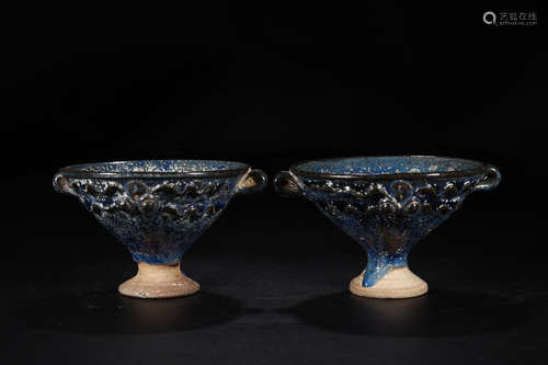 PAIR OF JIAN WARE OIL LAMPS