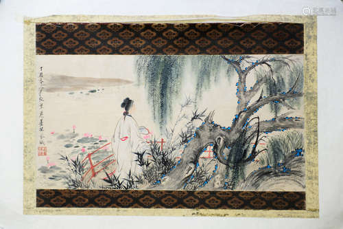 DENG FEN: INK AND COLOR ON PAPER PAINTING 'LADY'