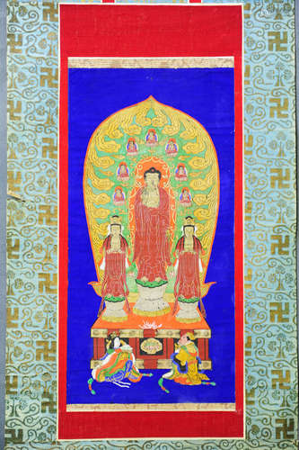 INK AND COLOR ON SILK 'BODHISATTVA' PAINTING