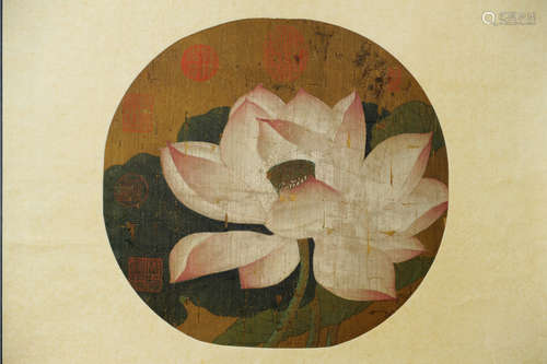 INK AND COLOR ON SILK PAINTING 'LOTUS FLOWERS'