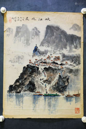 SONG WENZHI: INK AND COLOR ON PAPER PAINTING 'LANDSCAPE SCENERY'