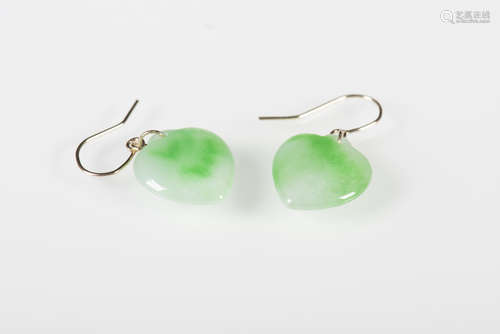 PAIR OF 14K YG GREEN JADEITE EARRINGS