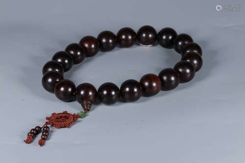 ZITAN WOOD CARVED 19 BEADS BRACELET