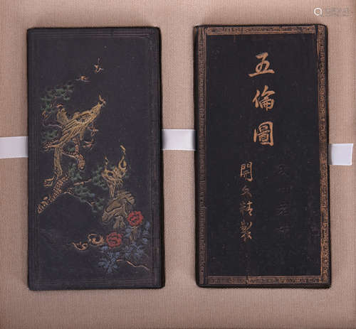 PAIR OF RECTANGULAR 'BIRDS AND CALLIGRAPHY' INK STICKS