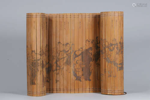 BAMBOO CARVED 'WATER MARGIN CHARACTERS' SCROLL