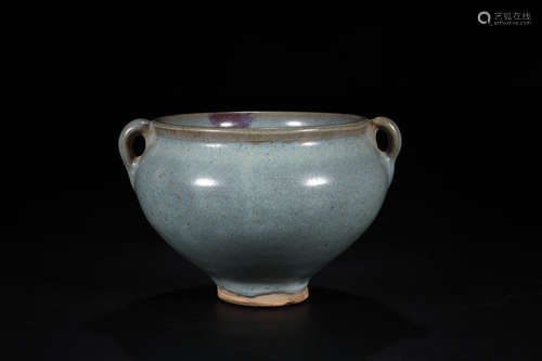 JUN WARE BLUE GLAZED JAR WITH TWO HANDLES