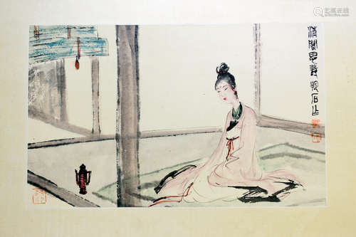 FU BAOSHI: INK AND COLOR ON PAPER PAINTING 'LADY'