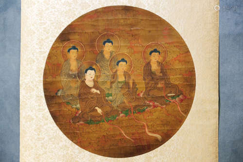 INK AND COLOR ON SILK PAINTING 'FIVE BODHISATTVA'