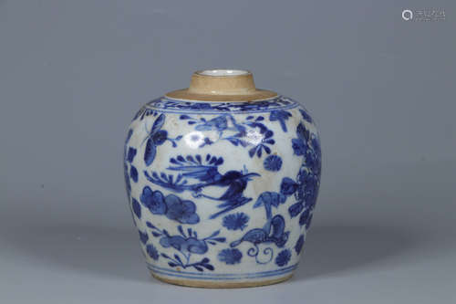 BLUE AND WHITE 'FLOWERS AND BIRDS' JAR