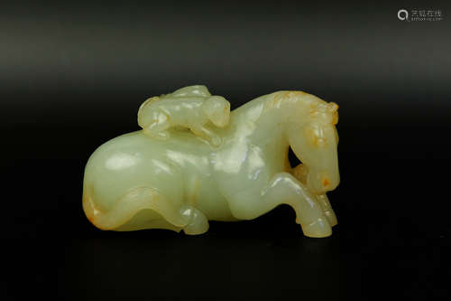 HETIAN JADE CARVED 'HORSE AND MONKEY' FIGURAL GROUP