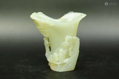 HETIAN WHITE JADE CARVED WINE CUP