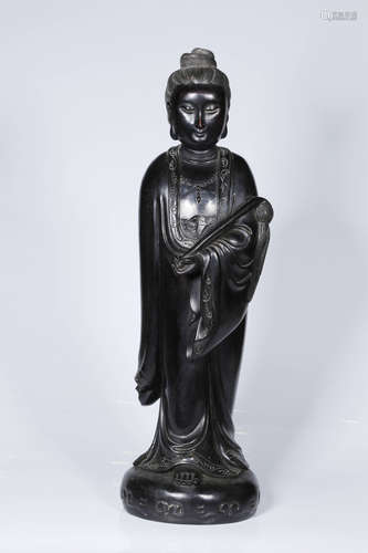 ZITAN WOOD CARVED GUANYIN FIGURE