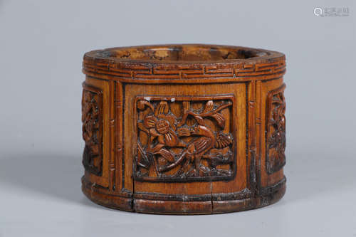 BAMBOO CARVED OPEN MEDALLION 'FLOWERS' WASHER