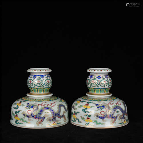 PAIR OF WUCAI 'DRAGONS' CANDLE HOLDERS