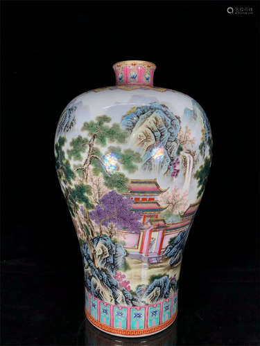 FAMILLE ROSE 'LANDSCAPE SCENERY' VASE, MEIPING