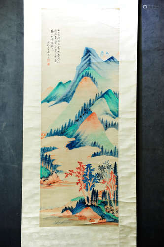 WU QINMU: INK AND COLOR ON PAPER PAINTING 'LANDSCAPE SCENERY'