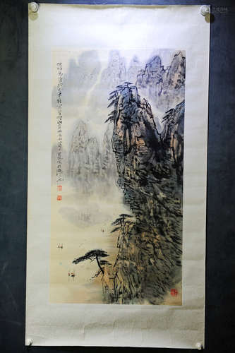 LIU BAOCHUN: INK AND COLOR ON PAPER PAINTING 'LANDSCAPE SCENERY'