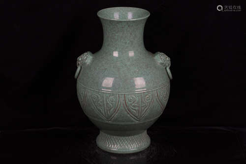 ROBIN'S EGG GLAZE ARCHAIC STYLE VASE WITH HANDLES