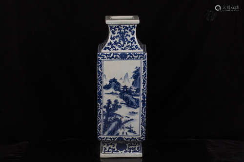 BLUE AND WHITE OPEN MEDALLION 'LANDSCAPE SCENERY' VASE