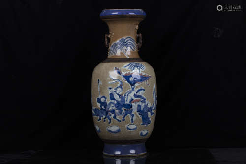 BLUE AND WHITE CRACKLE PATTERN 'PEOPLE' VASE