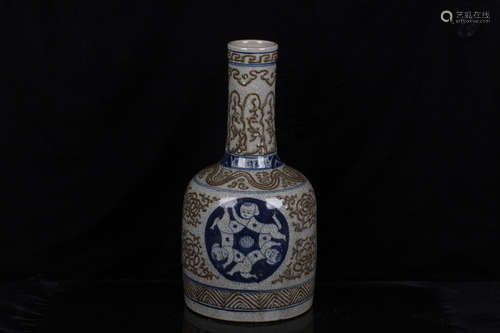 BLUE AND WHITE UNDERGLAZED RED OPEN MEDALLION 'CHILDREN' VASE