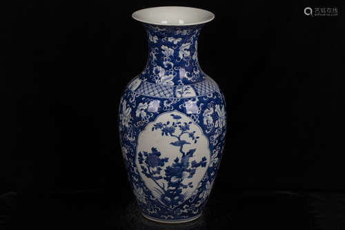 BLUE AND WHITE OPEN MEDALLION 'FLOWERS' VASE