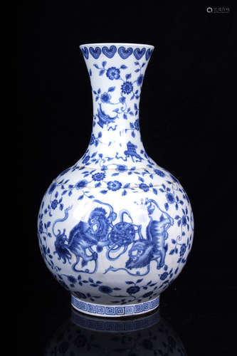 BLUE AND WHITE 'MYTHICAL BEAST' VASE