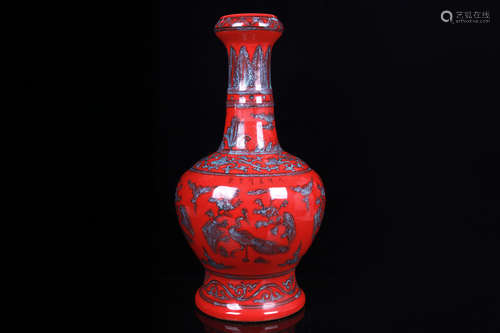 RED AND BLUE GLAZED 'FLOWERS AND BIRDS' VASE