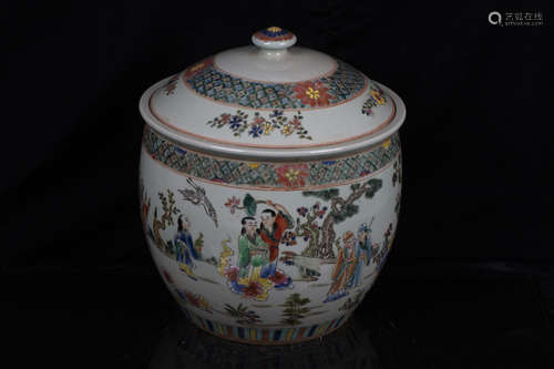 FAMILE ROSE 'EIGHT IMMORTALS' JAR WITH COVER