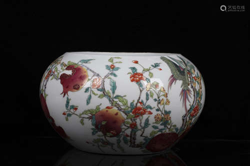 FAMILLE ROSE 'FLOWERS, BIRDS, AND POMEGRANATE' JAR