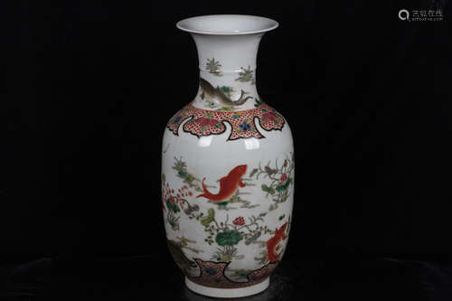 FAMILLE ROSE 'POND SCENERY' ROULEAU VASE