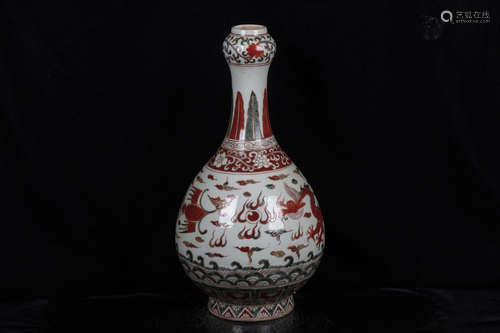 WUCAI 'DRAGON AND PHOENIX' GARLIC HEAD VASE