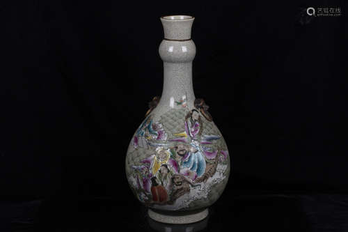 FAMILLE ROSE 'EIGHT IMMORTALS' VASE WITH HANDLES