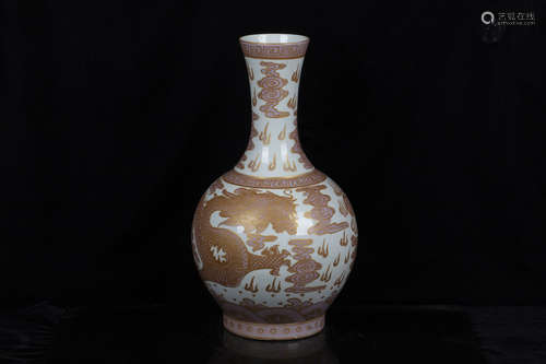 UNDERGLAZED RED AND GILT 'DRAGON' VASE