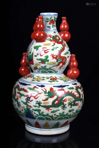 WUCAI 'DRAGON' DOUBLE GOURD VASE