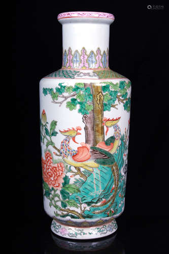 FAMILLE ROSE 'FLOWERS AND BIRDS' VASE