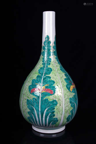 GREEN GLAZED 'CABBAGE' VASE