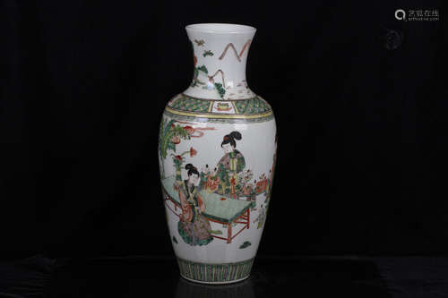 WUCAI 'LADY AND CHILDREN' VASE