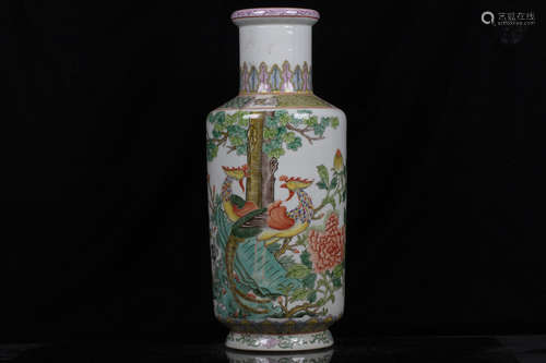 FAMILLE ROSE 'FLOWERS AND PHOENIX' VASE