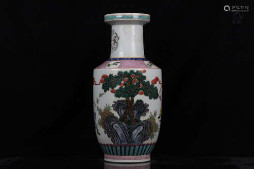 FAMILLE ROSE 'WARRIORS AND LANDSCAPE SCENERY' VASE