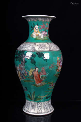 FAMILLE ROSE BLUE GROUND 'WARRIORS' VASE