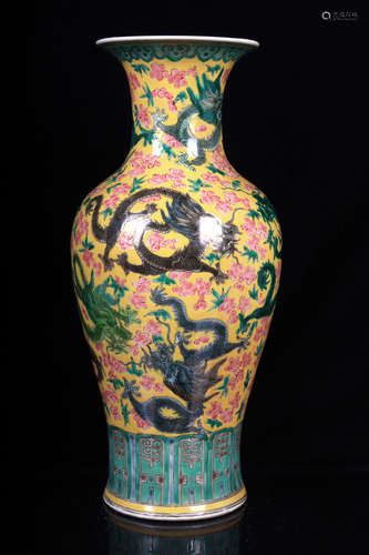 FAMILLE ROSE YELLOW GROUND 'DRAGON' VASE