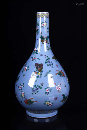 FAMILLE ROSE AND BLUEGROUND 'BUTTERFLIES AND FLOWERS' VASE