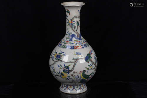 FAMILLE ROSE 'FLOWERS AND BIRDS' ROULEAU VASE