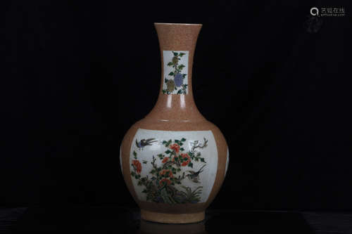 FAMILLE ROSE AND OPEN MEDALLION 'FLOWERS AND BIRDS' VASE